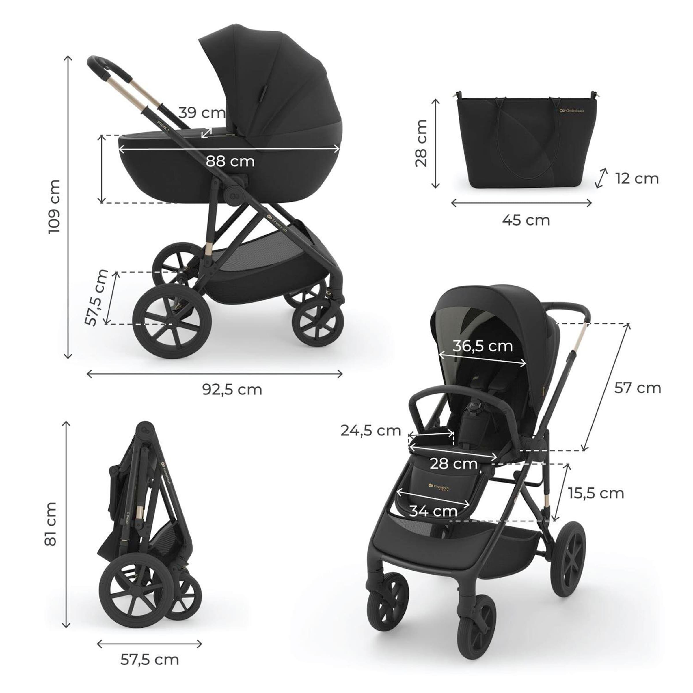 65% Rabatt! Kinderkraft Kombikinderwagen Trio-Set PRIME 3 3in1 inkl. Babyschale MINK PRO 2 schwarz