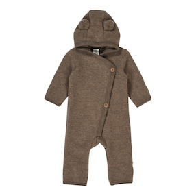Wollfleece-Overall mit Klappfuß und Kapuze mit Ohren
