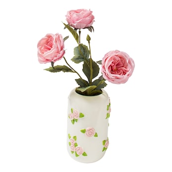 Set porseleinen 3D-vaas “Rozen” & kunstbloem “Wilde roos”, 2-delig