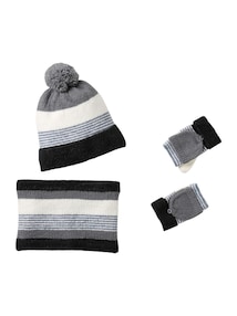 Jungen Strick-Set: Mütze, Rundschal & Handschuhe, Streifen