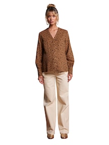 Musselin-Bluse mit Leomuster für Schwangerschaft und Stillzeit, Bio-Baumwolle
