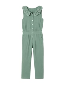 Mädchen Jumpsuit aus Musselin, bestickter Kragen