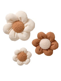 3er-Set Samtblumen, beige