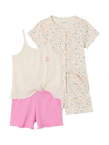 2er-Pack kurze Mädchen Schlafanzüge aus Rippjersey mit Blumenmuster
