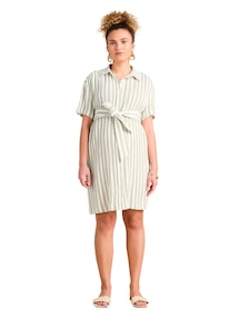 Hemdblusenkleid für Schwangerschaft und Stillzeit mit breiten Streifen