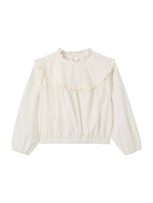 Mädchen Bluse mit Lochstickerei und Materialmix