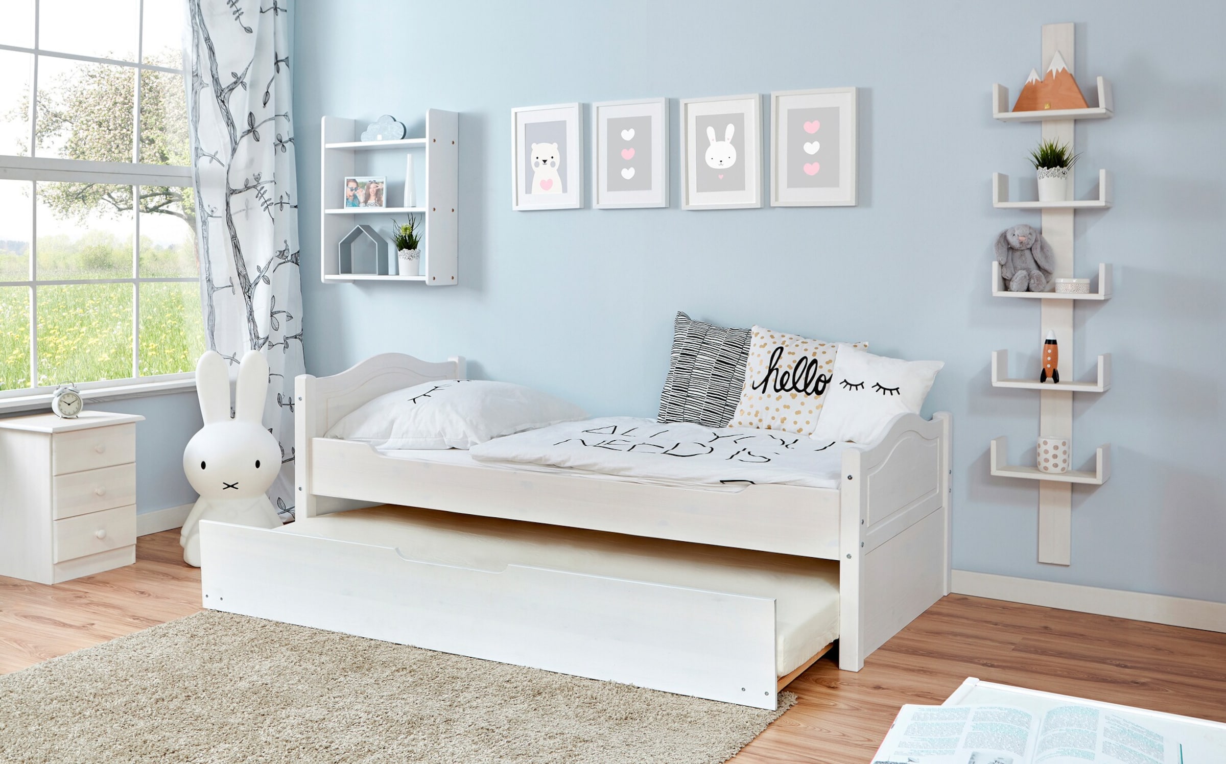 Ticaa Einzelbett "Leni" 90x200 Kiefer Weiß