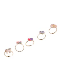 5er-Set Ringe mit Einhorn, Blume Mädchen, Geschenkbox