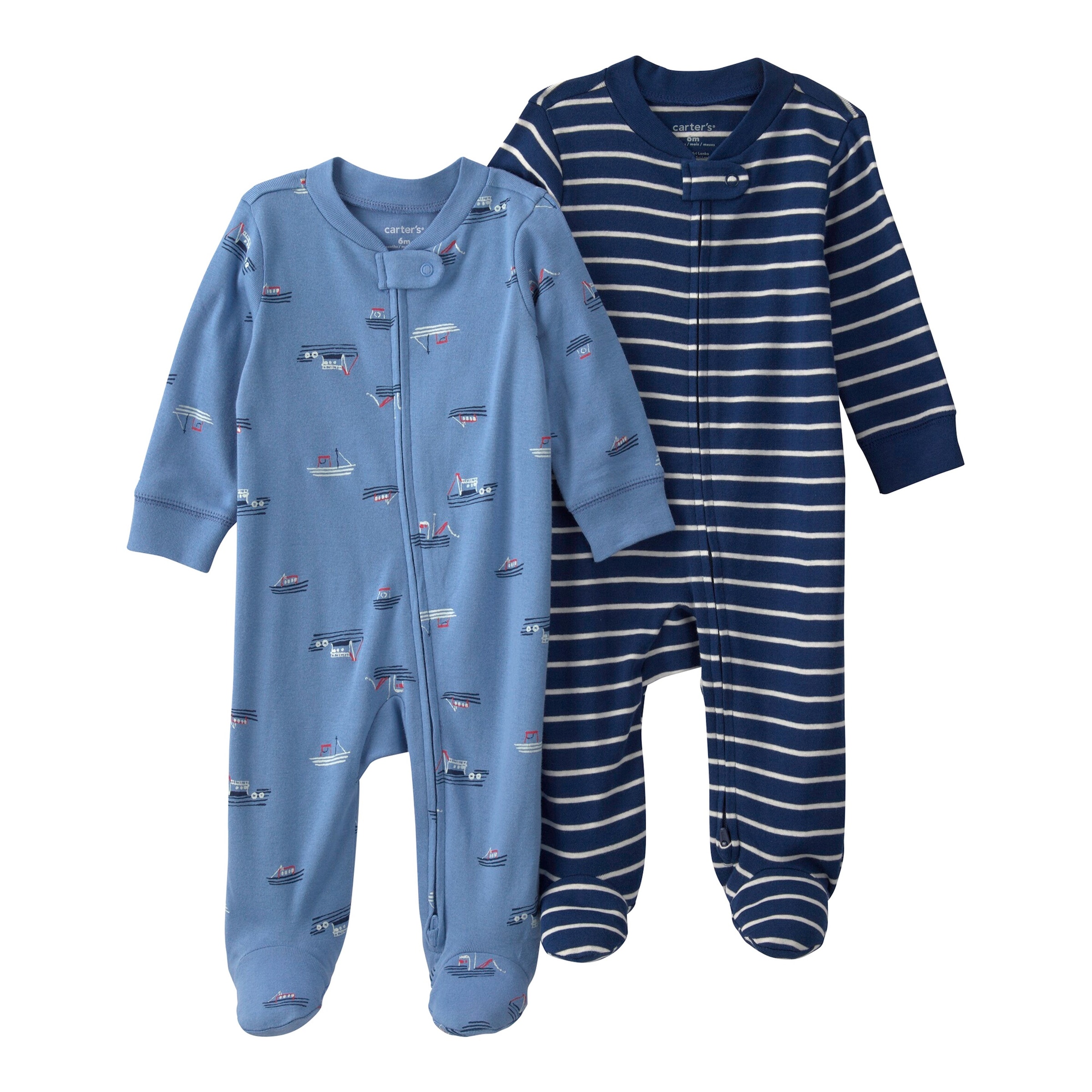 Carter's 2er-Pack Schlafoveralls mit Fuß Ozean Ringel Rippqualität