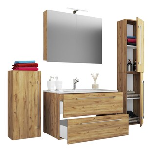 Waschplatz "Badinos" Spiegelschrank 80 cm + Midi- / Hochschrank (3/6), 5-teilig