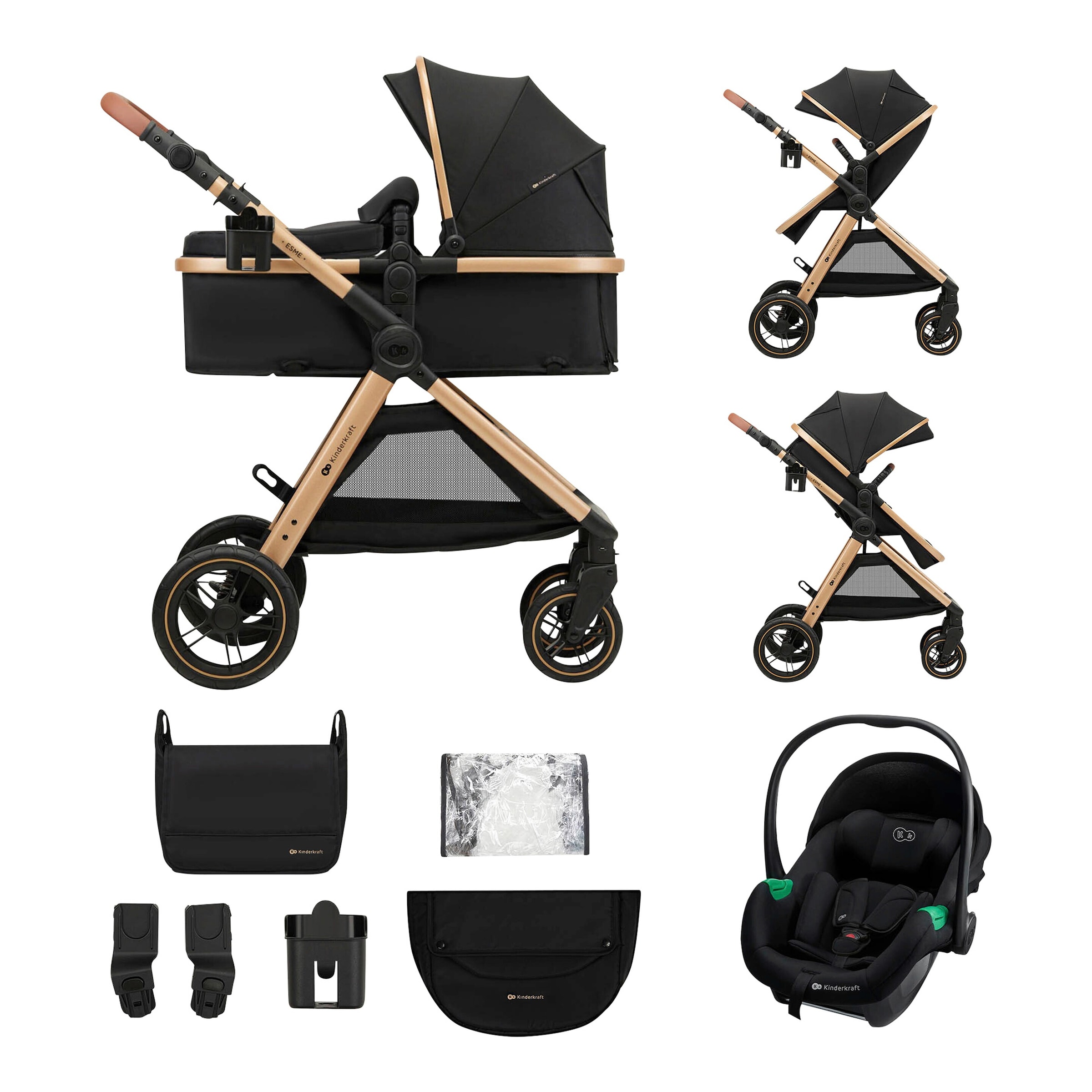 Kinderkraft Kombikinderwagen Trio-Set ESME PRO 3in1 inkl. Babyschale MINK PRO 2 pure black