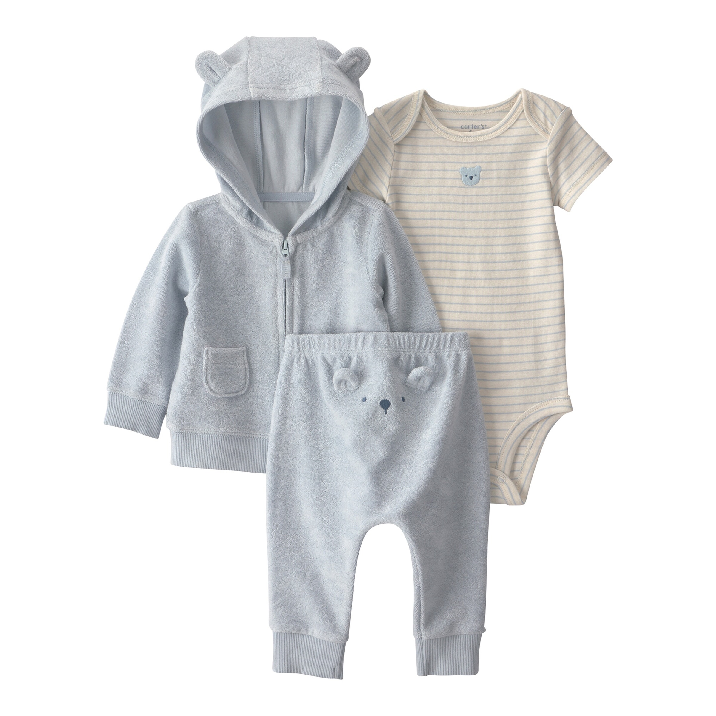 Carter's 3-tlg. Set Body kurzarm, Sweatjacke und Jogginghose Frottee Hund