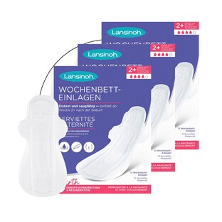 Lot de 3 paquets de serviettes hygiéniques de maternité semaines 2+, 12 serviettes par paquet