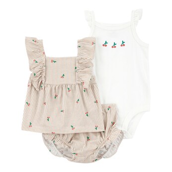 3-tlg. Set Body ohne Arm, Top und Shorts Ringel Kirschen