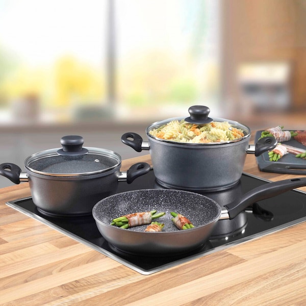 - Töpfe Hausfrau | STONELINE & Pfannen Induktion Deckeln, geeignet Die mit moderne 5 Kochgeschirr-Set beschichtete teilig