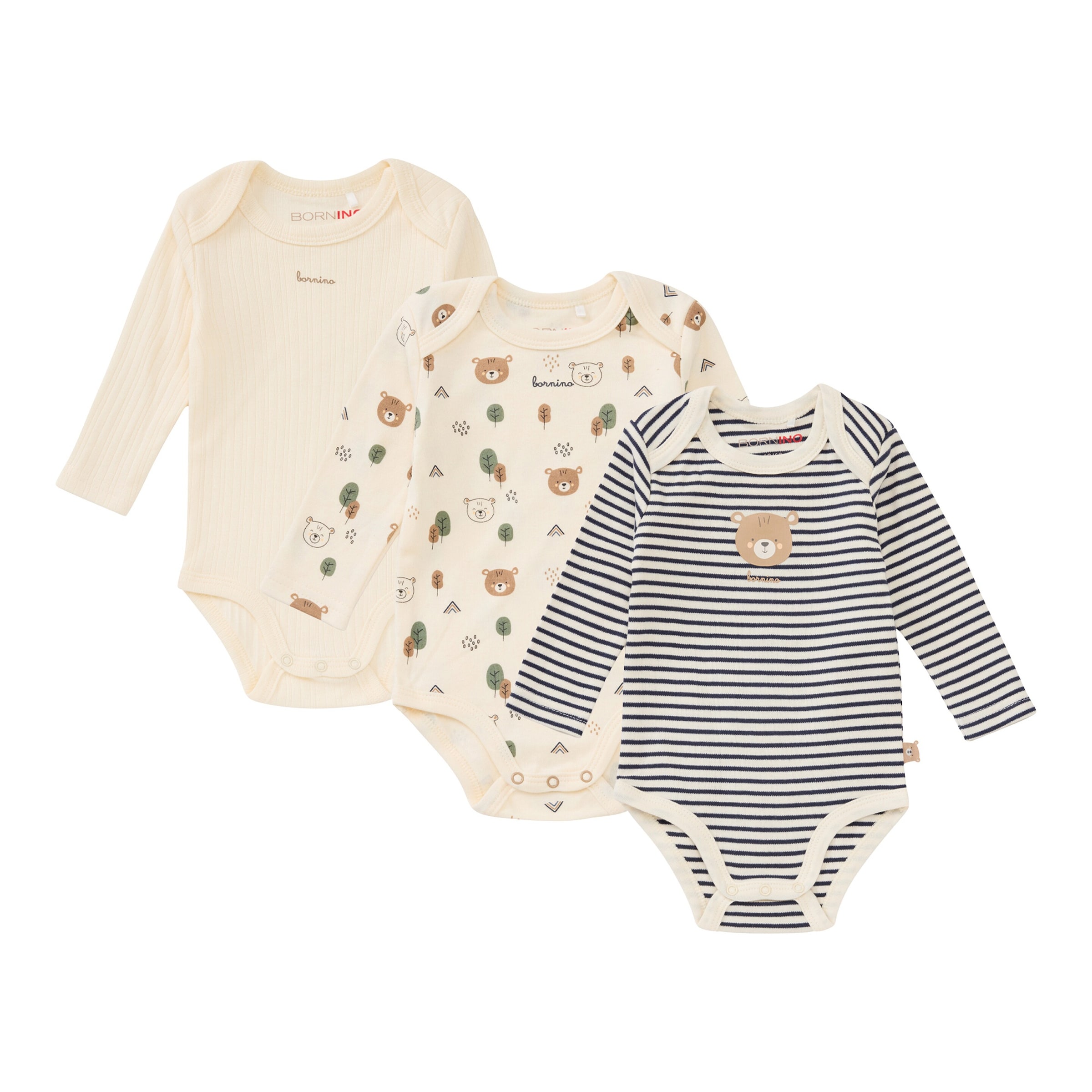 Bornino Lieblinge 3er-Pack Bodys langarm Tiny Forest