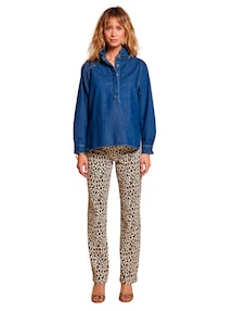 Gerade Umstandsjeans mit Leo-Print, Stretch-Einsatz