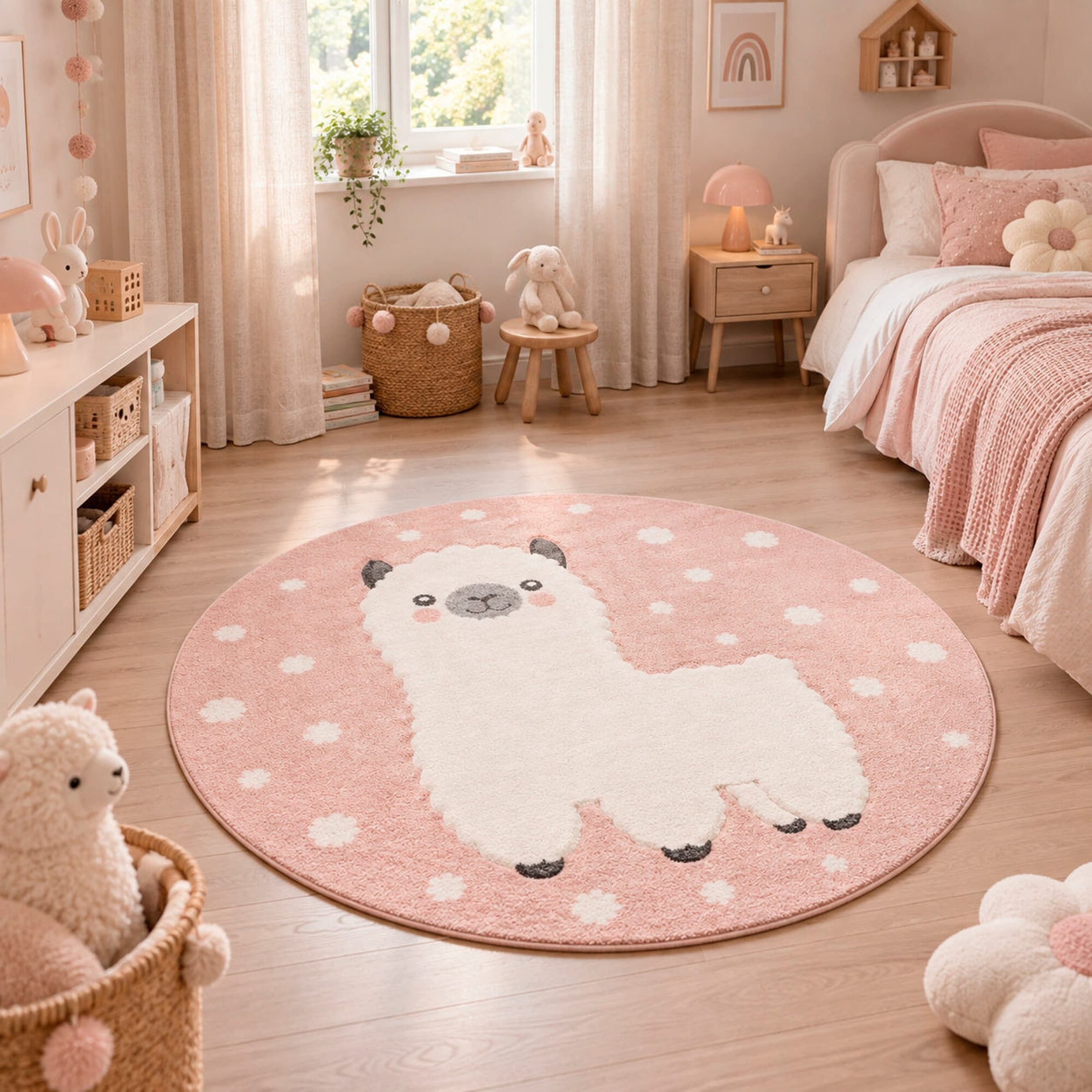 Kinder Teppich Maui Kids Alpaka Rosa Rund - 160 cm Rund