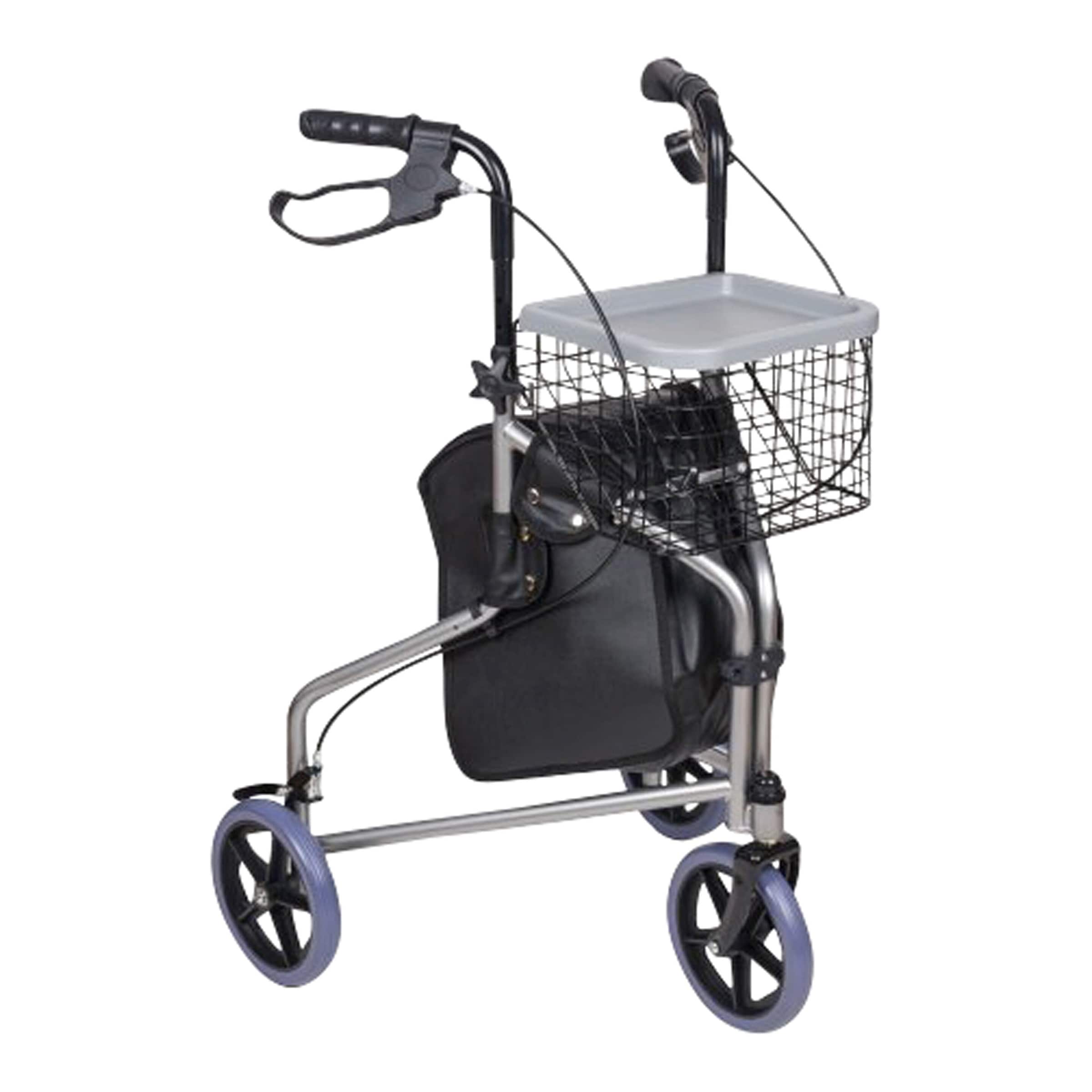 Dreirad Rollator mit Korb, Tasche und Tablett - AT51027 schwarz silber