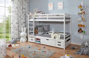 Etagenbett Finn Weiß mit 4er Funktionsschubkasten