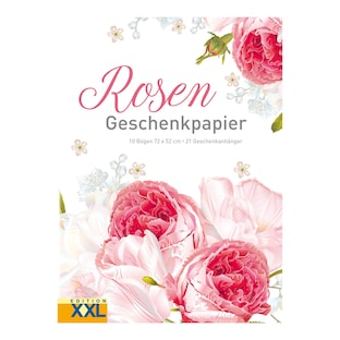 Geschenkpapier "Rosen", 10 Bögen 72x52 cm, 21 Geschenkanhänger