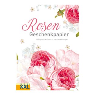 Geschenkpapier "Rosen", 10 Bögen 72x52 cm, 21 Geschenkanhänger