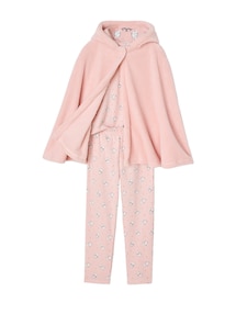 Mädchen Schlafanzug-Set: Cape mit Katzenohren, Shirt & Hose KATZE