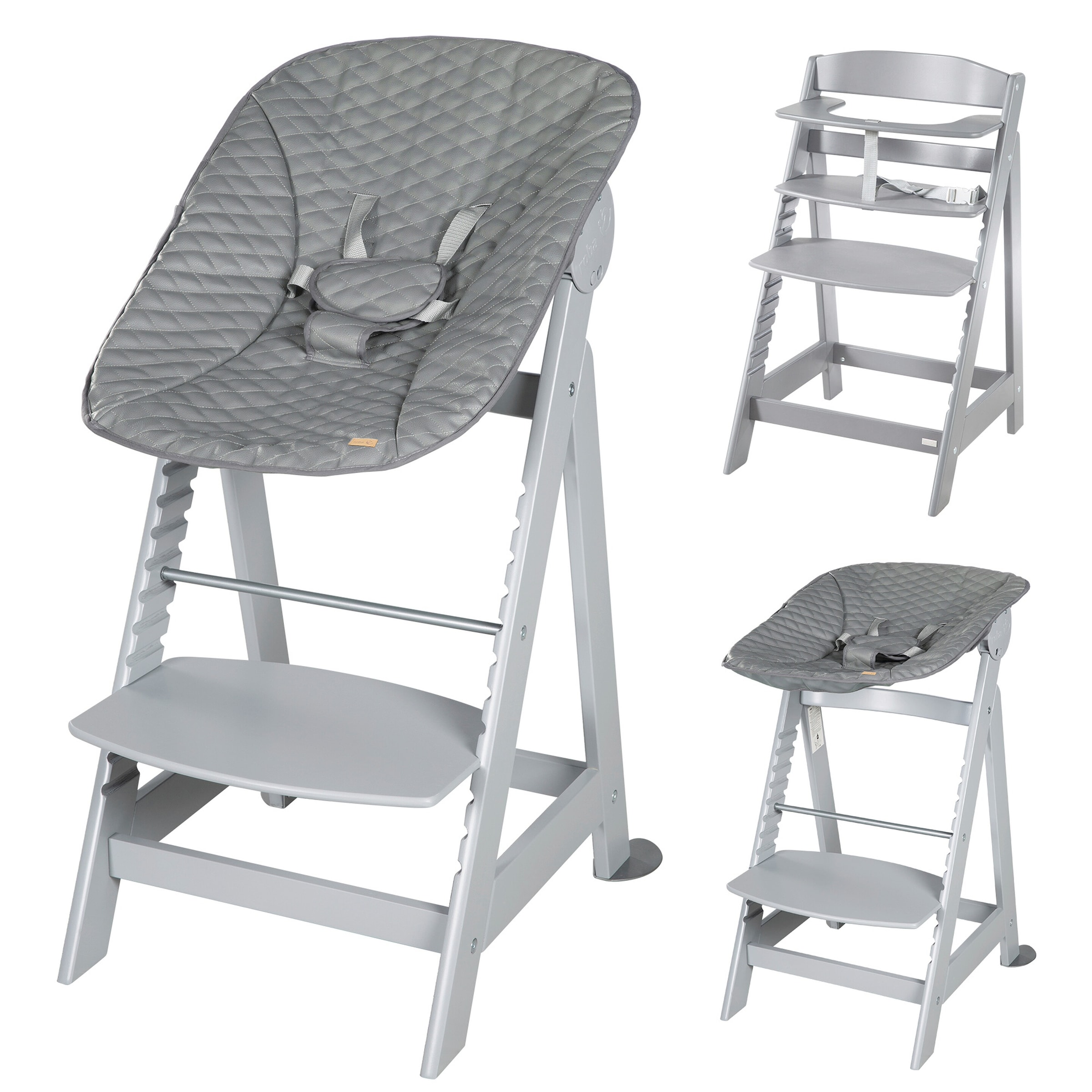 Roba Treppenhochstuhl, Set 2in1 Stone gesteppt Born Up 'Luxe'