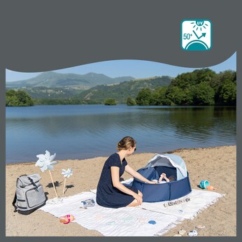 Strandmuschel & Reisebett Babyni 2in1 mit UV-Schutz 50+