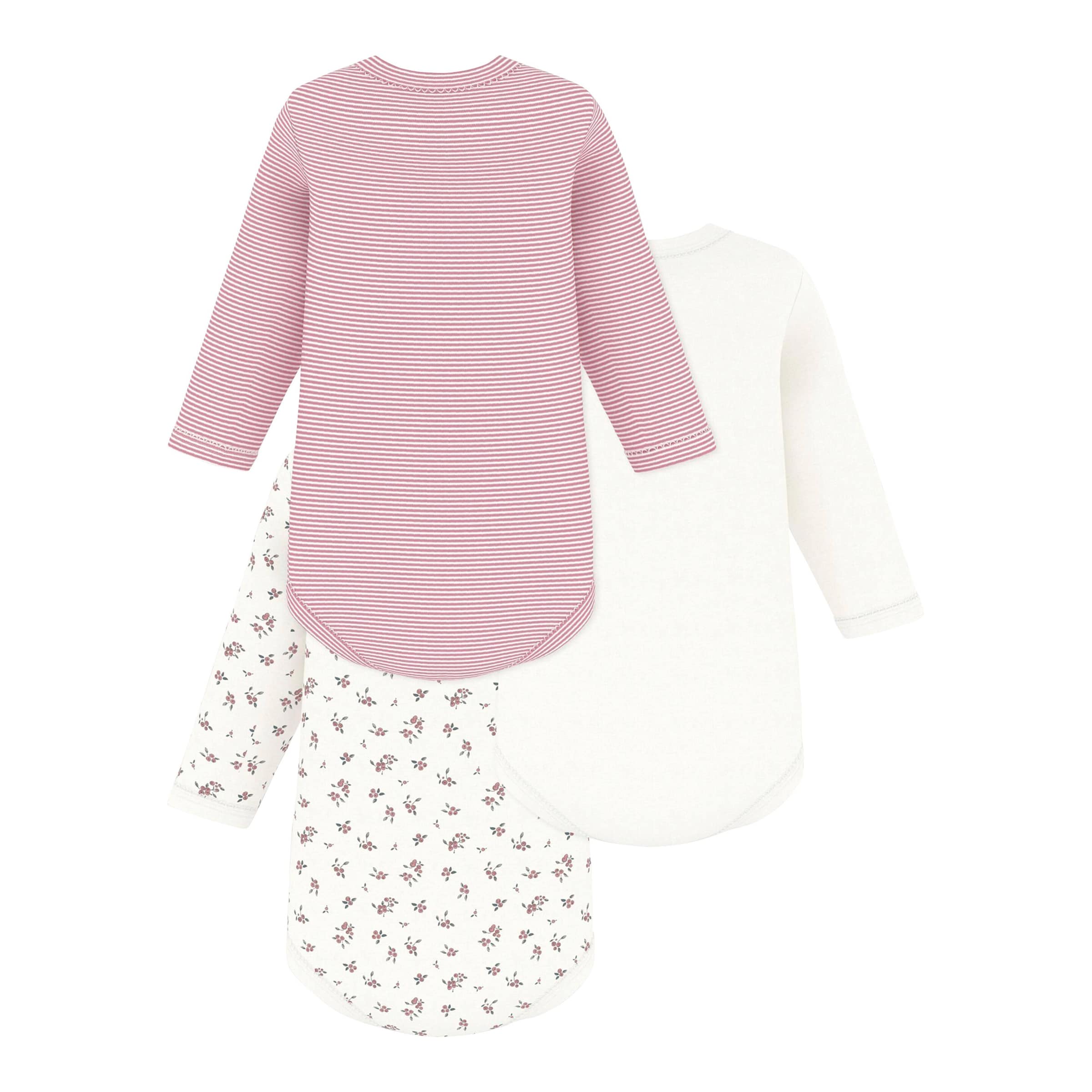 Petit Bateau 3er-Pack Bodys langarm Ringel Beeren