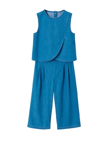 Set aus 3/4-Hose und Top aus leichtem Denim für Mädchen, Bundweite verstellbar