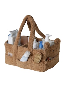 Wickelkorb BÄR mit 2 Fächern aus Teddyfleece, Wickeltisch-Organizer für Babyzimmer