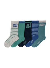 5er-Set Socken Jungen, Skate-Motive und Streifen