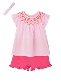 Mädchen Baby-Set: Bluse, Shorts & Haarband