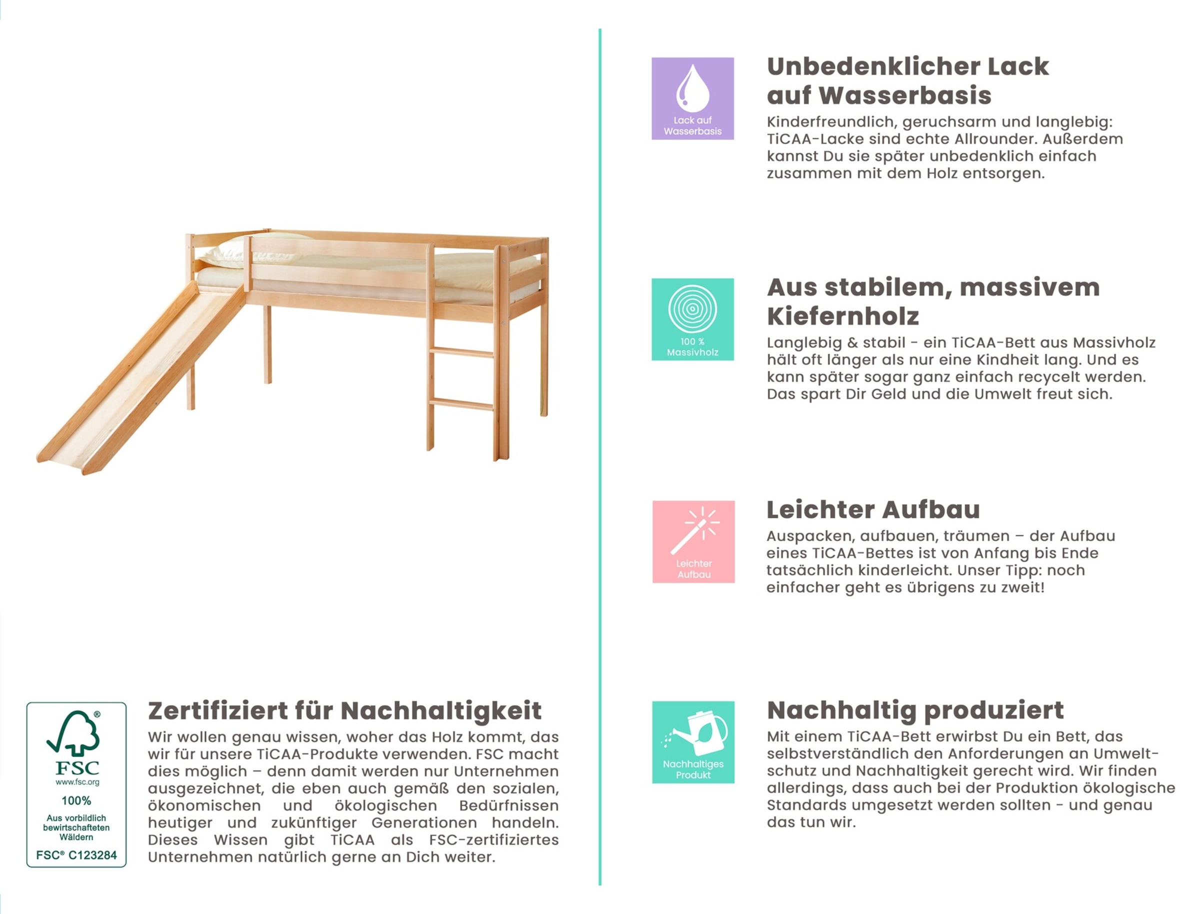Ticaa Rutschbett "Manuel" Kiefer Natur Motiv