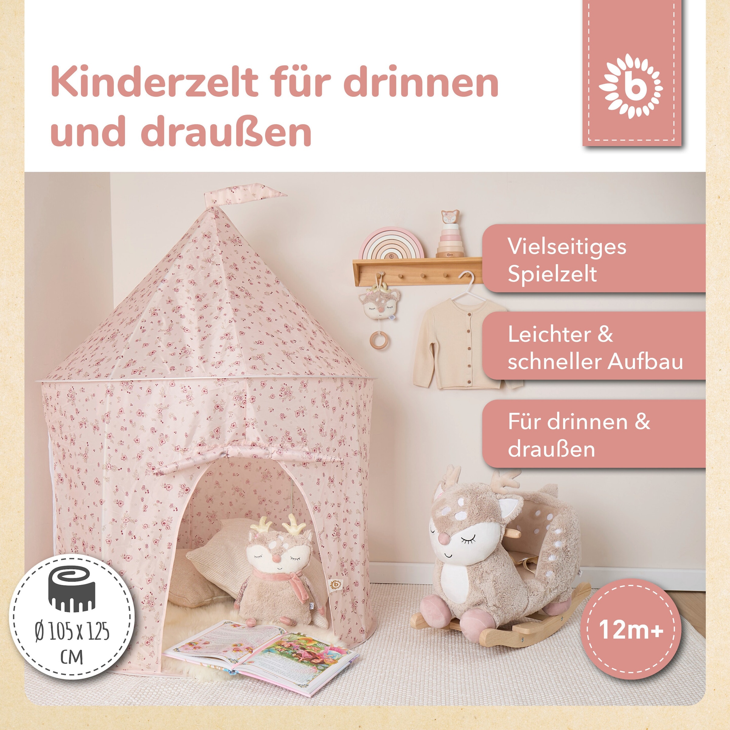 Bieco Kinderzelt Pop-up Dreamy Flowers Prinzessin