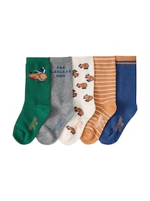 5er-Pack Socken Jungen, Hundemotive und Ringel