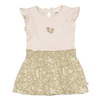Robe en crêpe manches à ailettes fleurs