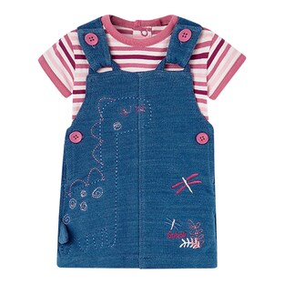 Ensemble 2 pièces body manches courtes et salopette en sweat denim dino