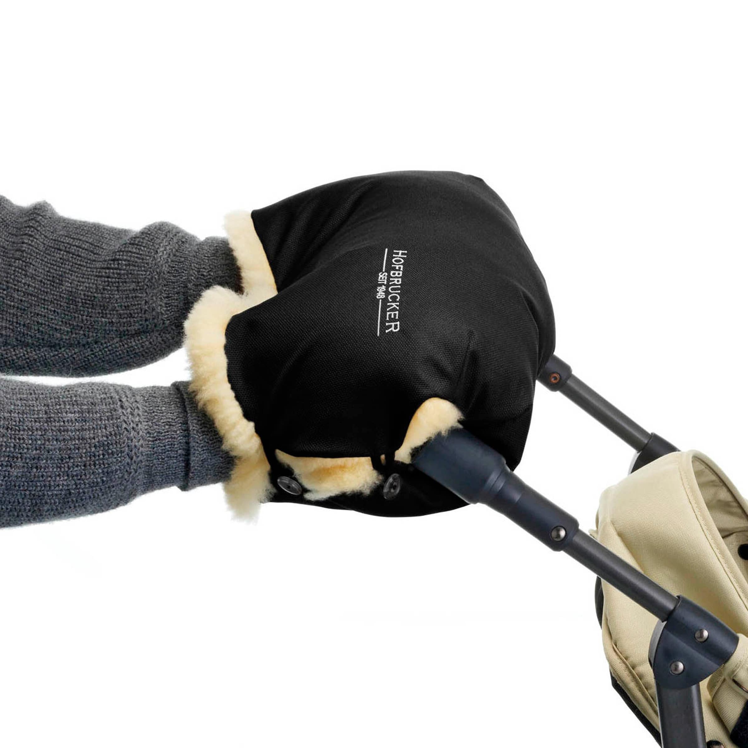 Hofbrucker Lammfell-Handwärmer für Kinderwagen Lammfell Handmuff schwarz