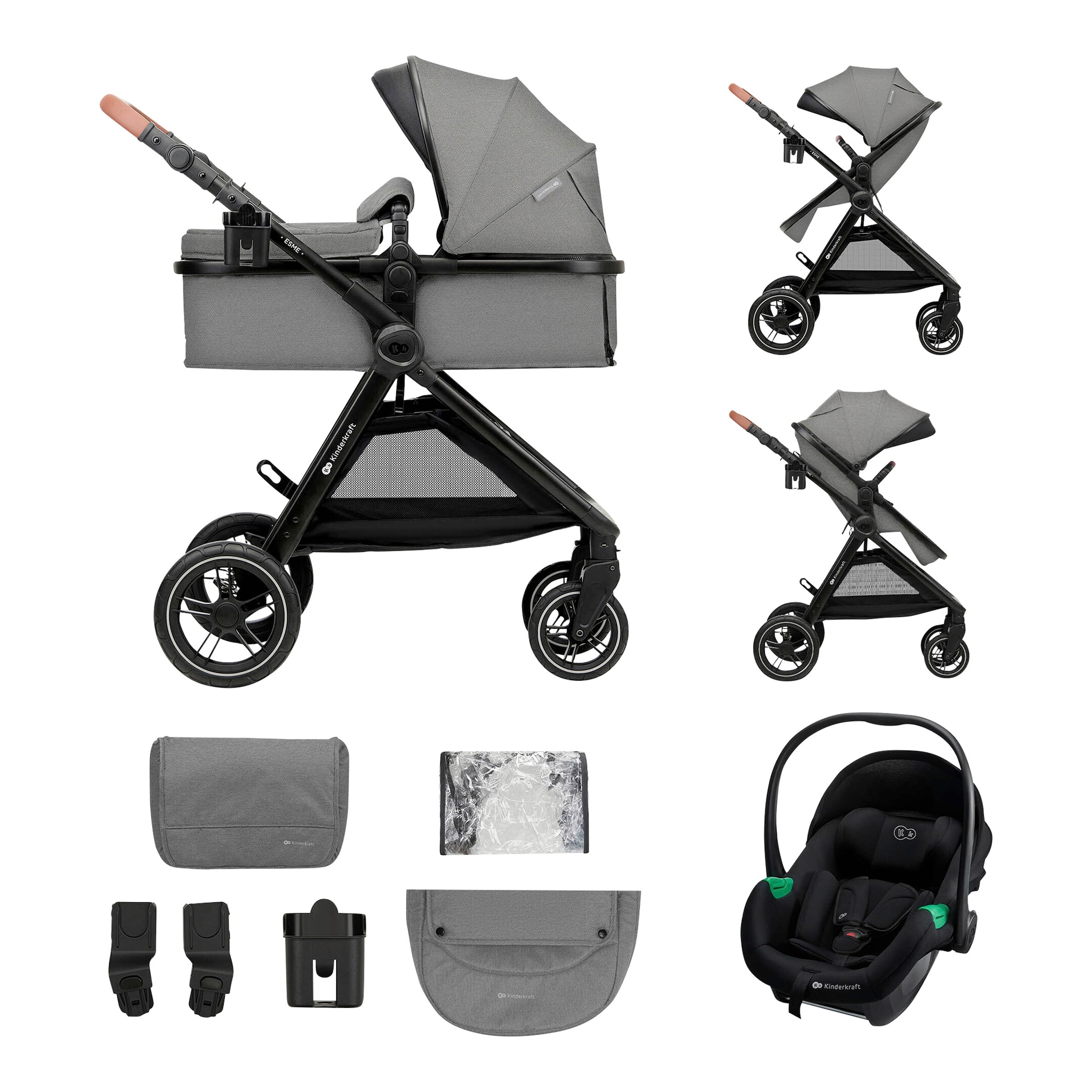 Kinderkraft Kombikinderwagen Trio-Set ESME PRO 3in1 inkl. Babyschale MINK PRO 2 grau