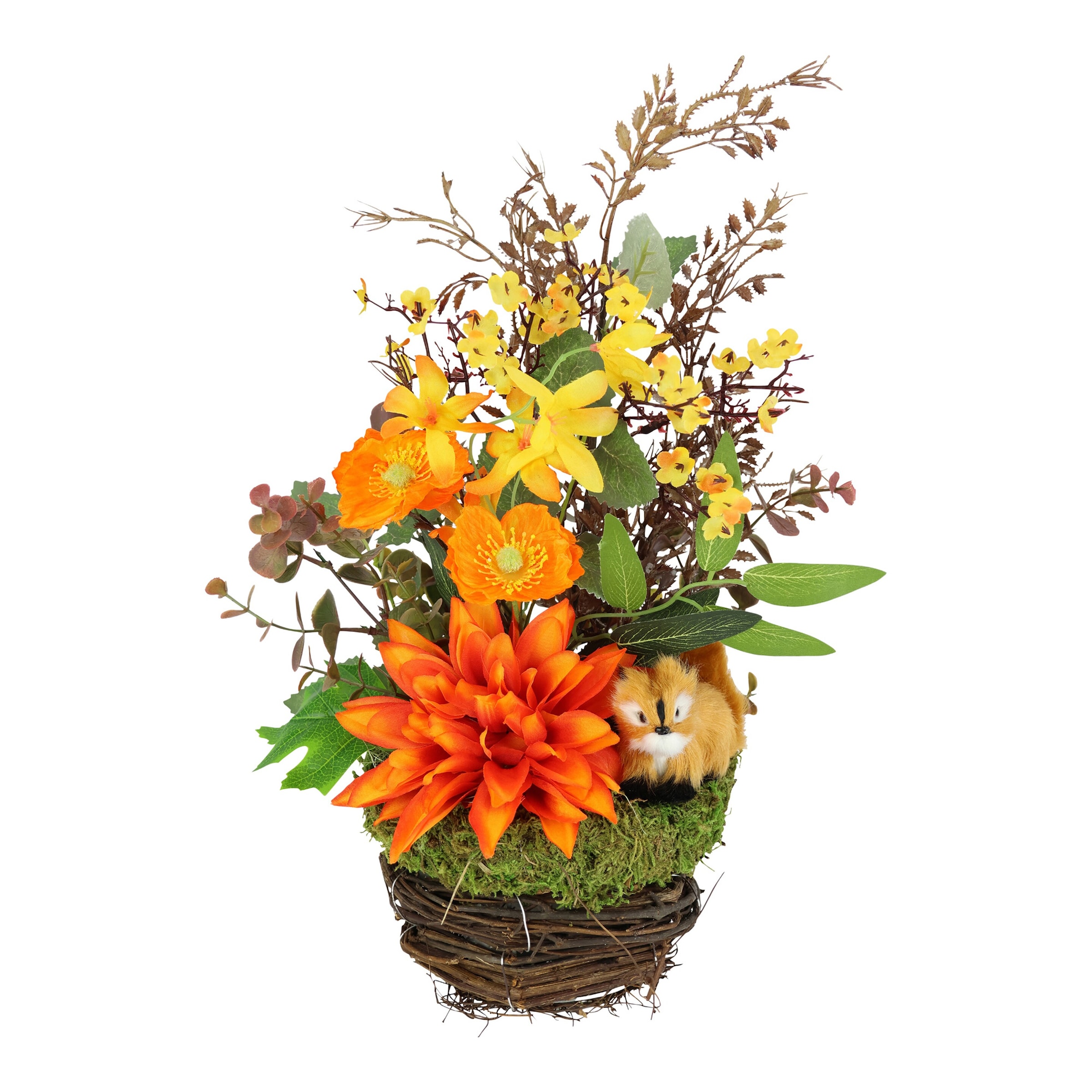 Kunstblumengesteck "Dahlie mit Eichhörnchen"