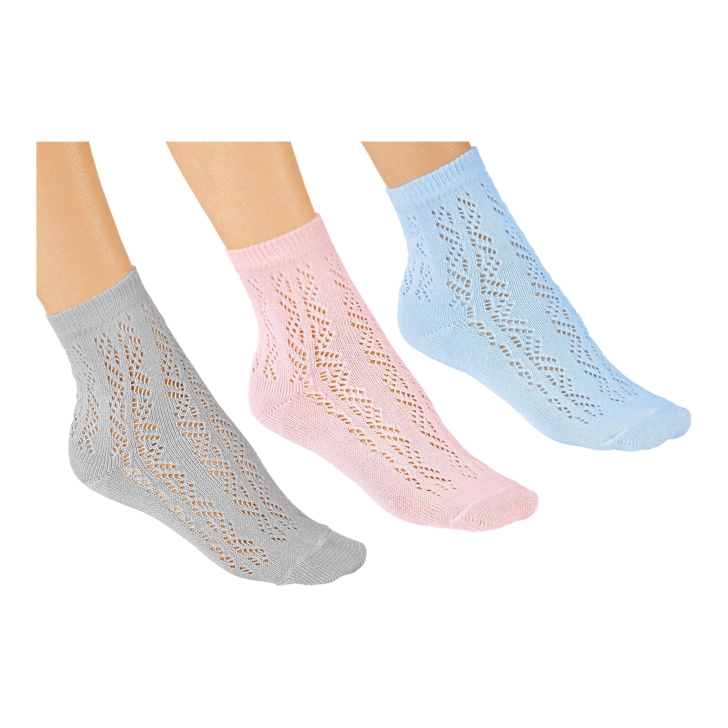 Sommersocken-Set "Lochmuster", 3 Paar mehrfarbig