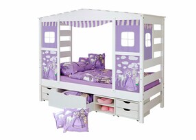 Hausbett mit Bettkasten "Horse Lila" Kiefer Weiß