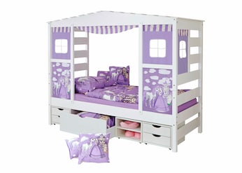 Hausbett mit Bettkasten "Horse Lila" Kiefer Weiß