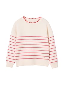 Ringelpullover Mädchen, Ausschnitt mit Wellenkante und kleine Herz-Stickerei