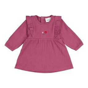 Robe manches longues fleurs ruchés matière côtelée