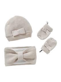 Mädchen Baby-Set: Mütze, Rundschal & Fäustlinge