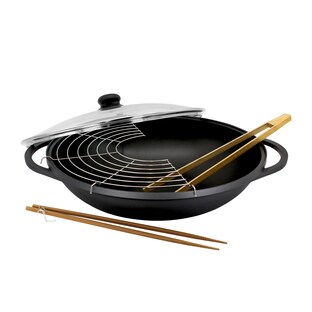 Wok en fonte d'aluminium avec accessoires