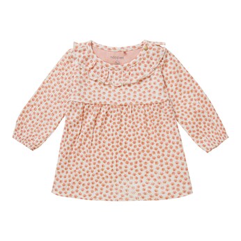 Krepp-Kleid langarm Blumen Rüschenkragen